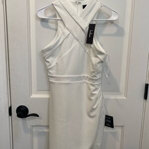 Cocktail Hour White Halter Tulip Mini Dress